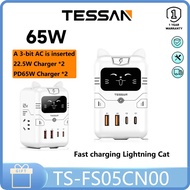 TESSAN TS-FS05CN00 65W mini Lightning Cat Desktop Charging station GAN Smart socket Vertical strip