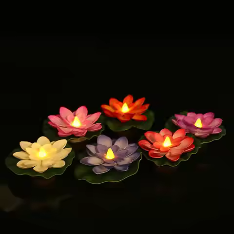 6pcs/set Simulated LED Floating Water Sensing Lotus Lamp EVA Shine Colorful Simulated Candle River L