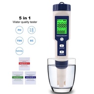 Monqiqi 5 in 1 TDS Meter มัลติพารามิเตอร์ PH EC TDS 5-In-1ตัวทดสอบคุณภาพPH/EC (การนำไฟฟ้า) /TDS (Ppm