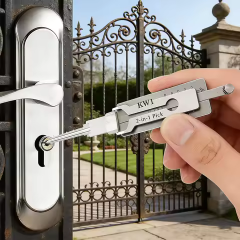 Professional KW1 KW5 2-in-1 Stainless Steel Key Decoder Portable Locksmith Tool with Precision Hook 