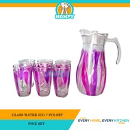 DRINKING GLASS SERVING JUG / BEVERAGE DRINK JUG /GLASS WATER PITCHER JUG/ GLASS JUG SET 6 CUP WITH J
