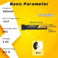 TATTU 75C 1S 300mAh 3.8V Lipo Battery For RC Helicopter Quadcopter FPV Racing Drone With BT2.0