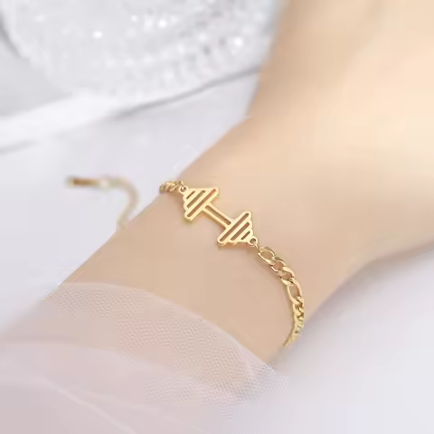 HIPEE Creative Stainless Steel Gold/Silver Color Bracelet Small Dumbbell Pendant Figaro Bracelet for