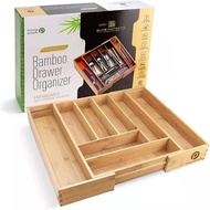Bamboo Partition Retractable Drawer Storage Box Extendable Silverware Kitchen Knives Storage Box Tab
