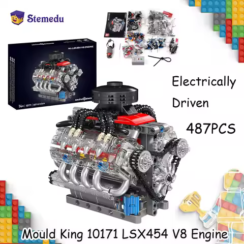 Mould King 10171 LSX454 V8 Engine Motorized Simulation Model Electrically Drive Building Blocks Tech