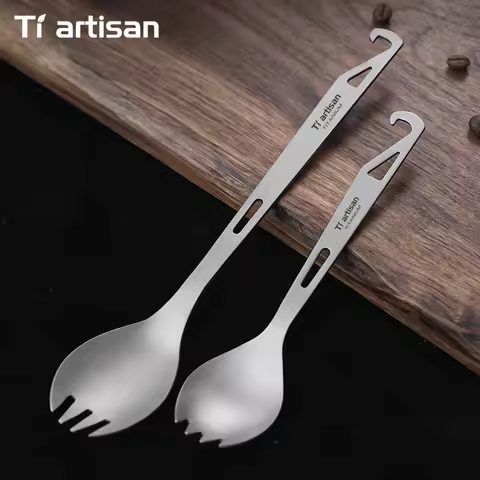 Tiartisan Pure Titanium Multi-purpose Spoon Spork Outdoor Camping Tableware Bottle Opener Ultralight