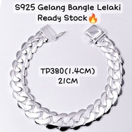 Ready Stock🔥S925 Silver Bracelet Bangle Men Lelaki Dewasa (TP380 1.4cm)