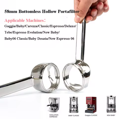 58mm Bottomless Hollow Portafilter For GAGGIA/Baby/Classic/Deluxe/Tebe/Espresso Evolution Stainless 