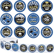 Whaline 1000Pcs Graduation Stickers Congrats Grad Round Decal Stickers 9 Design Black Blue Label Stickers Adhesive Sealing Labels in Roll for Graduation Envelopes Baking Bag Party Favor Supplies