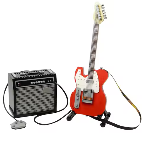Gobricks MOC Red Guitar Band Guitar Trumpeter Amy Winehouse Singer Musical Building Block Kit Decora