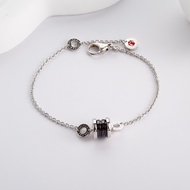 【Best quality】bv New 18K White Gold Black Ceramic Popular Hand Chain for Women Luxury High-End Simpl