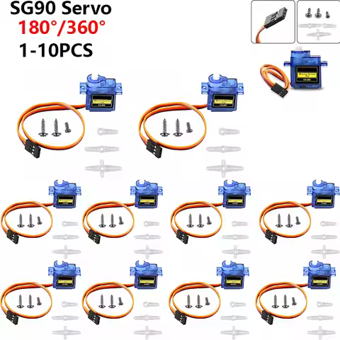 1-10PCS SG90 9G Micro Servo Servo Motor for RC Planes Robot Arm 180°/360° Fixed-Wing Servo Motor Con