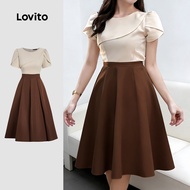 Lovito Casual Dress Fabric Stitching Pleated Leisure Spring/summer Dress for Women L178ED2083 Lovito