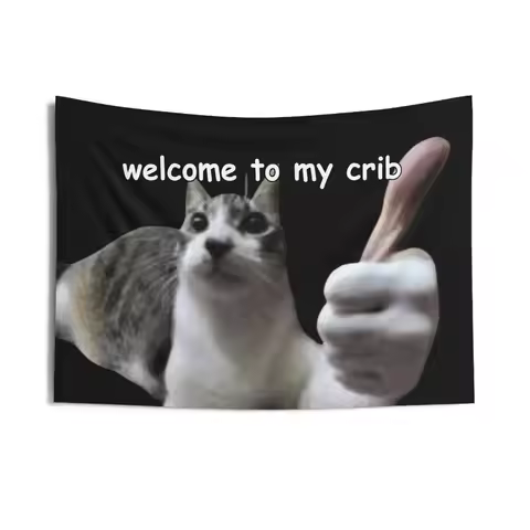 VIKAMA Funny Dorm Cat Memes Tapestry | Welcome To My Nest Wall Art | Bizarre University Apartment Be