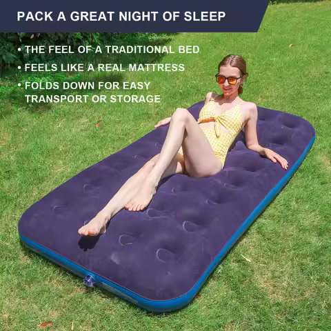 Twin Size Air Mattress Inflatable Bed, Blow Up Mattress Camping Sleeping Pad ， Standard Downy Air Ma