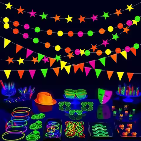 3m Fluorescent Paper Party Decoration Star Discs Triangular Pennants Birthday Party Decorations