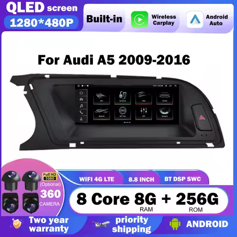 Car Radio Multimedia QLED 1280*480P 8.8 Inch For Audi A5 2009-2016 Player BT Carplay Android Auto WI