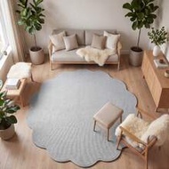1pc, Washable Non-Slip Grey Round Wavy Pineapple Ring Decorative Carpet, Faux Sisal Woven, 3D Textur