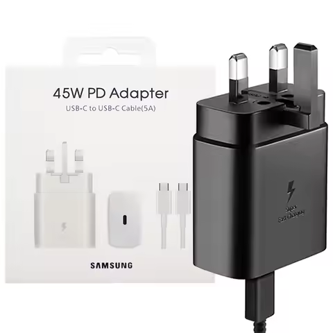Samsung 45W Super Fast PD Charger UK Plug For Galaxy S24 S23 S22 Note 20 Ultra Tab S9 S8 With 5A 1M