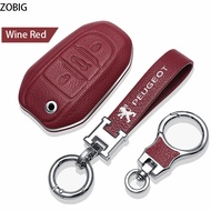 ZOBIG Leather Key Fob Cover for Peugeot Car Key Case Shell with Keychain fit Peugeot 207 3008 208 30