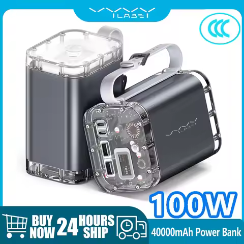 Vyvylabs 40000mAh Power Bank 100w PD Fast Charging Digital Display lP67 Waterproof Powerbank Three L