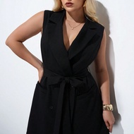 Plus SizeWomen's Spring And Summer New White Belt Urban Modern Daily Casual One-Piece Short Dress Su