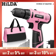 HILDA 12V Electric Screwdriver 25+1 Torque Cordless Drill Mini Wireless Power Tools Lithium-Ion Battery Pink Drill