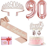 90th Birthday Woman Decoration, 90th Birthday Woman Sash, Crown for 90th Birthday Cake Topper, Birth