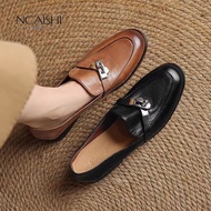 2025 New Retro Horsebit Loafers Women's Flat Pumps Slip-on Lofter British Style Leather Shoes