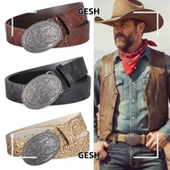 GESH Carved Buckle Embossed Belt, Retro Punk Rock Western Cowboy Belt, Fashion PU Leather Y2K Vintag