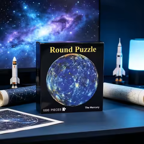 67.5cmx67.5cm Round Puzzle 1000 Pieces Challenge Games Moon Puzzle Rainbow Starry Space Traveler Fla