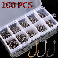 Ot9z 100Pcs Fishing Hooks Set Carbon Steel Single Circle Fishing Hook Fly Fishing Jip Barbed Carp Ho