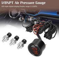 Car Triple Display Air Pressure Guage LED Digital Air Suspension Gauge 0-220PSI with 1/8NPT Sensors 