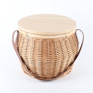 HY/🔥Vintage Rattan Oval Picnic Basket Portable Travel Tea Set Storage Basket Egg Basket Vegetable Basket Shopping Basket