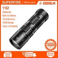 ไฟ Y32ซุปเปอร์ไบรท์ไฟฉายส่องทางไกลชาร์จได้พลังงานสูงไฟฉายซูมนำกันน้ำ