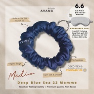 AVANA Medio Mulberry Silk Scrunchies 22 Momme สี Deep Blue Sea ยางรัดผมผ้าไหมถนอมเส้นผม ลดผมร่วง