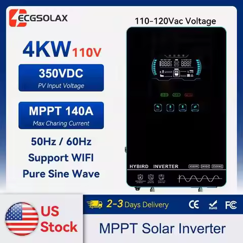 ECGSOLAX 4KW Hybrid Solar Inverter 24V 110V/120V With MPPT 110A Solar Charger Touch screen LCD Hybri