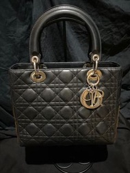 Christian Dior LADY DIOR 5X5手提包經典黑色小羊皮黛妃包