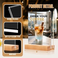 Acrylic Sign Stand, Vertical and Inclined Display Stand with Wooden Base, Transparent Plastic Flyer 