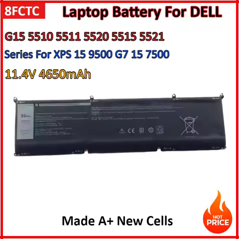 11.4V 4650mAh 56WH 8FCTC Laptop Battery For DELL G15 5510 5511 5520 5515 5521 Series For DELL XPS 15