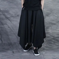 Vintage Men Pants Elastic Casual Baggy Hakama Pants Hip-hop Men Harajuku Cotton Linen Wide-legged Lo
