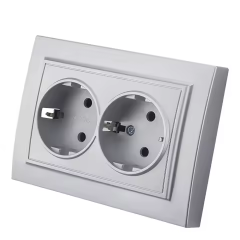 WESA Silvery Power 2 Socket EU Electrical Outlett With Ground Wall Socket Plugs Flame Retardant Spra