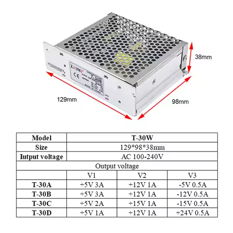 Triple Output 30W Switching Power Supply -5V 12V 15V 24V 1A 2A 0.5A Three Group Output T-30A/B/C/D f