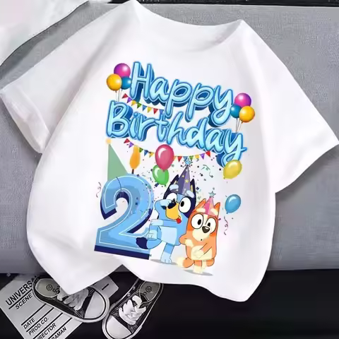 Bluey Baby Birthday T Shirt for Boys Girl Bingo Number Kids Clothes Summer Cartoon Letter Tees Shirt