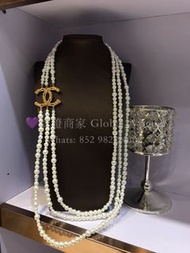 紫鑽🌟誠信商家🌟💜全新Chanel 經典雙C珍珠長項鍊 白色 合金+珍珠