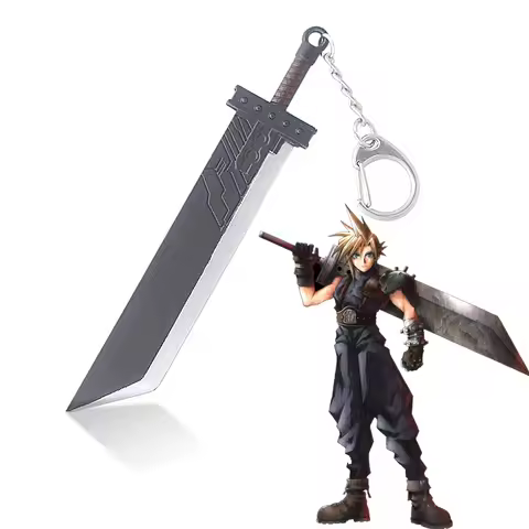 Final Fantasy 7 Cloud Buster Sword Keychain Cloud Strife's Weapon Metal Pendant Key Chain for Men Je