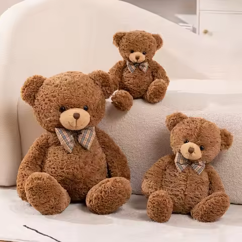 40-80cm Classic Teddy Bear Plush Dolls Cute Brown Bear Plushies with Bow Decor Lovely Birthday Gift