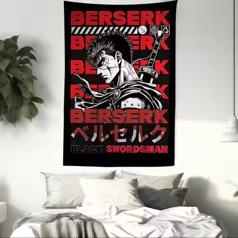 Berserk Black Swordsman Wall Tapestry - Dark Fantasy Aesthetic, Edgy Room Decor for Seinen Anime & K