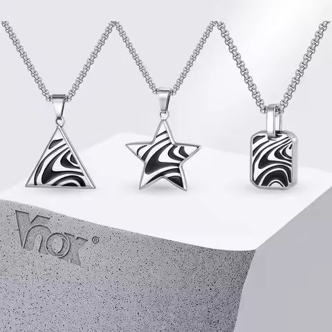 Vnox Classic Geometric Small Pendant Necklace for Men, Men's Punk Retro Stainless Steel Box Chain Ne