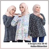 FC Mart - Floral Blouse / Baju Blause Muslimah / Women Printed Long Sleeves Top / Baju Perempuan Lengan Panjang Bunga